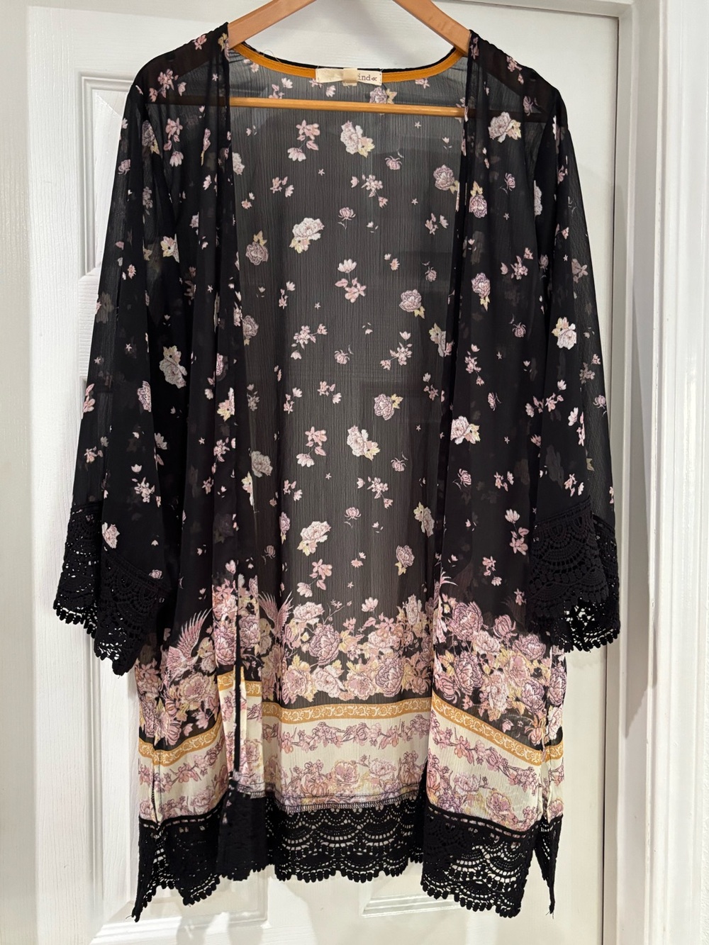 Rewind Floral Open Front Crochet Trim Kimono Cardigan XL - Picture 2 of 8